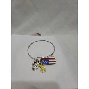 Handmade Expandable Bangle Charm Military Bracelet Flag Yellow Ribbon Hero